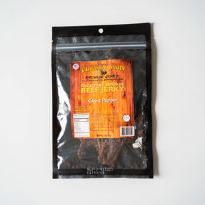 The front packaging of Brisket Beef Jerky Ghost Pepper flavor