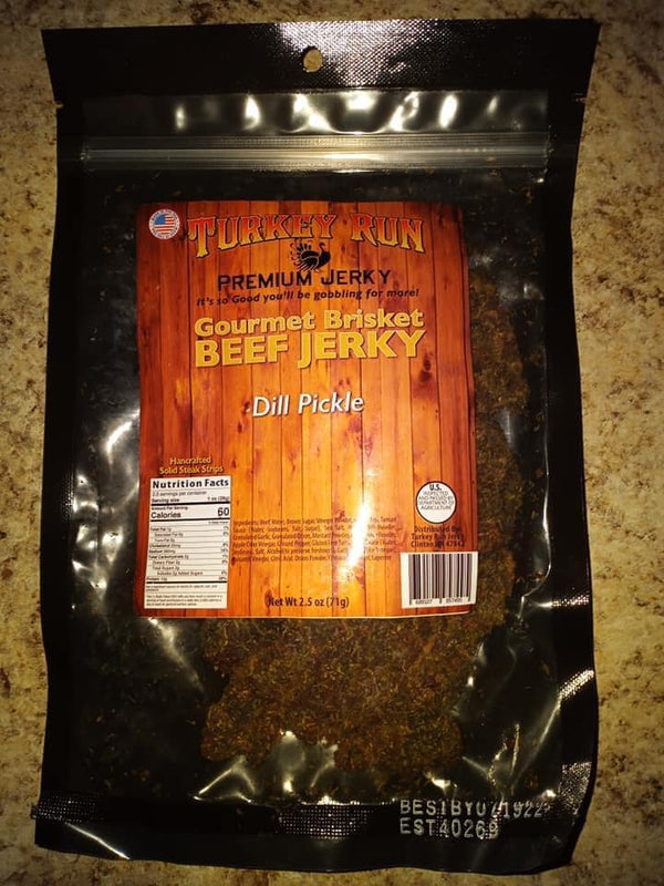 The front packaging of our Dill Pickle Brisket Beef Jerky